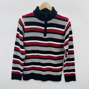 X Label Youth Boys Size Large 12/14 Striped Mock Neck 1/4 Zip Sweater Black 2290